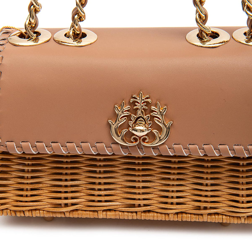 BOLSA MINI SELENE RATTAN E COURO ARGILA MEL