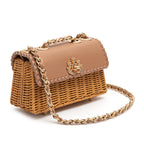 BOLSA MINI SELENE RATTAN E COURO ARGILA MEL