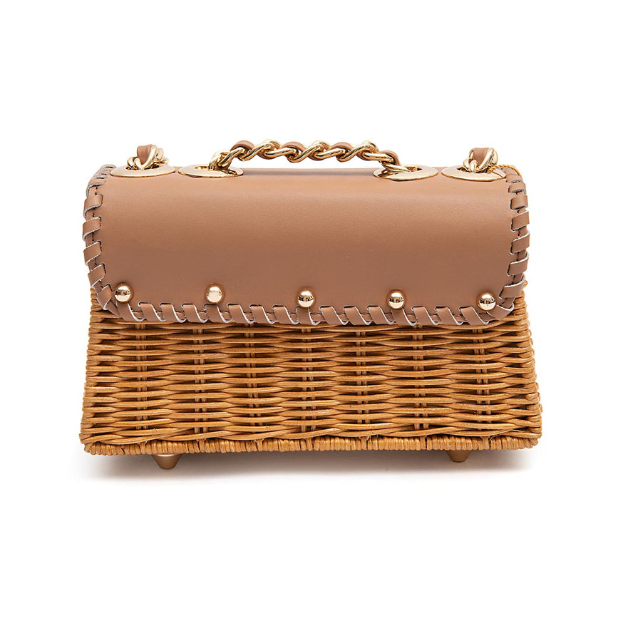 BOLSA MINI SELENE RATTAN E COURO ARGILA MEL