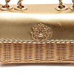 BOLSA MINI SELENE PEQUENA RATTAN COURO OURO MEL