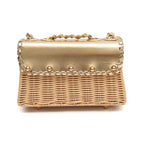 BOLSA MINI SELENE PEQUENA RATTAN COURO OURO MEL