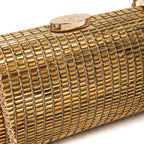 BOLSA CLUTCH CILÍNDRICA MÉDIA DE CRISTAIS OURO
