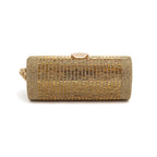BOLSA CLUTCH CILÍNDRICA MÉDIA DE CRISTAIS OURO