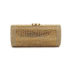 BOLSA CLUTCH CILÍNDRICA MÉDIA DE CRISTAIS OURO