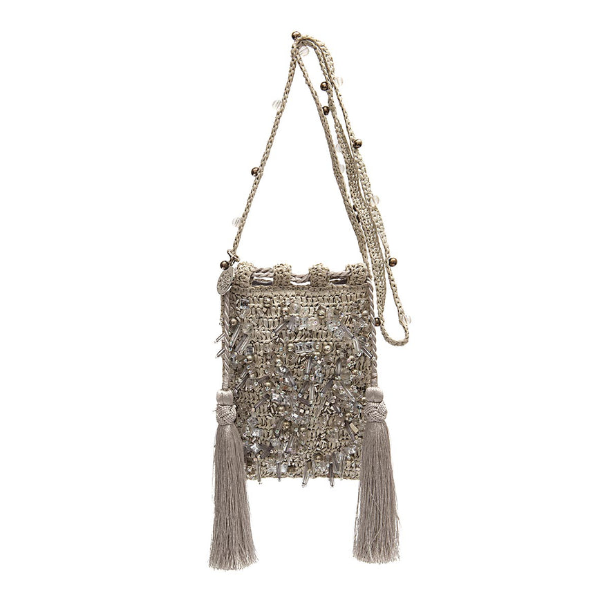 BOLSA BUCKET CLAIRE  RÁFIA CROSSBODY PRATA