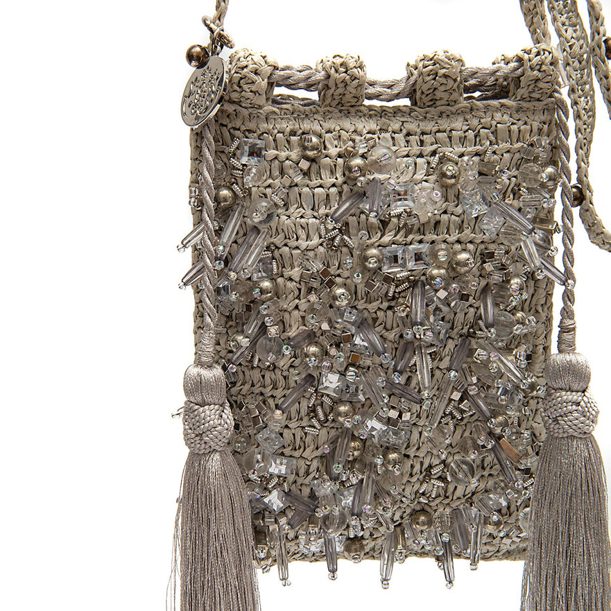 BOLSA BUCKET CLAIRE  RÁFIA CROSSBODY PRATA