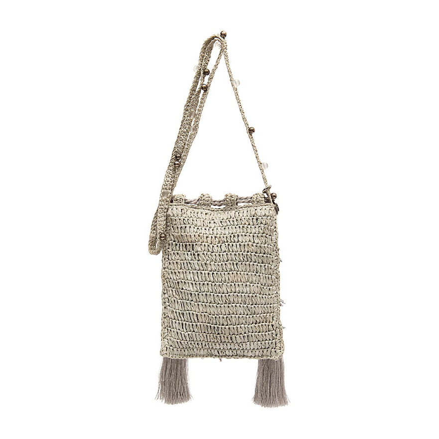 BOLSA BUCKET CLAIRE  RÁFIA CROSSBODY PRATA