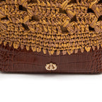BOLSA BASKET CAMELLIA CROCHÊ OURO CASTANHO SOLAR