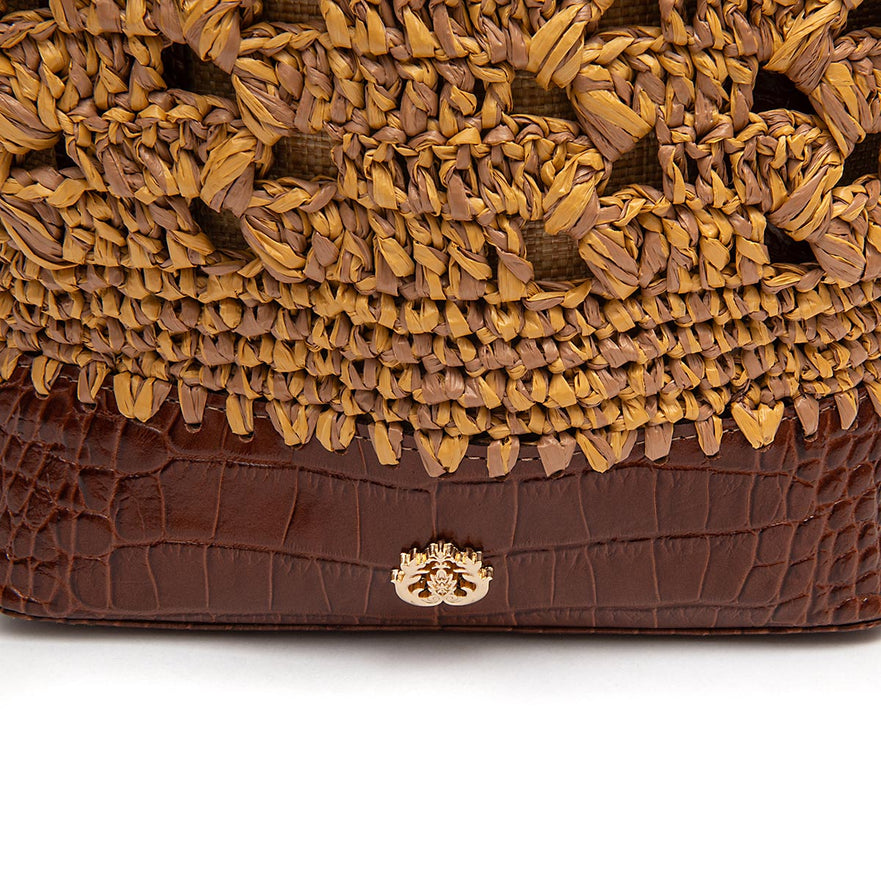 BOLSA BASKET CAMELLIA CROCHÊ OURO CASTANHO SOLAR