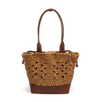 BOLSA BASKET CAMELLIA CROCHÊ OURO CASTANHO SOLAR