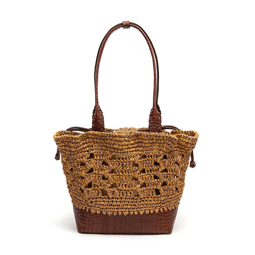 BOLSA BASKET CAMELLIA CROCHÊ OURO CASTANHO SOLAR