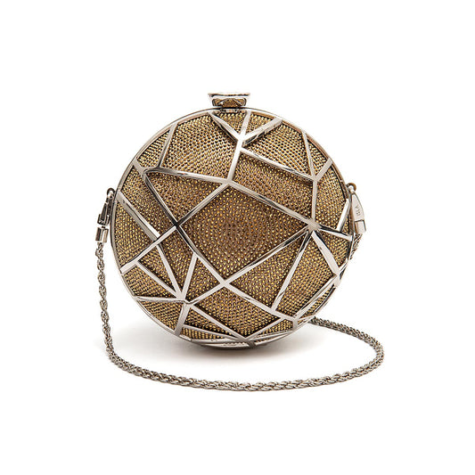 BOLSA CLUTCH ESFERA PEQUENA  DE CRISTAIS COM OURO