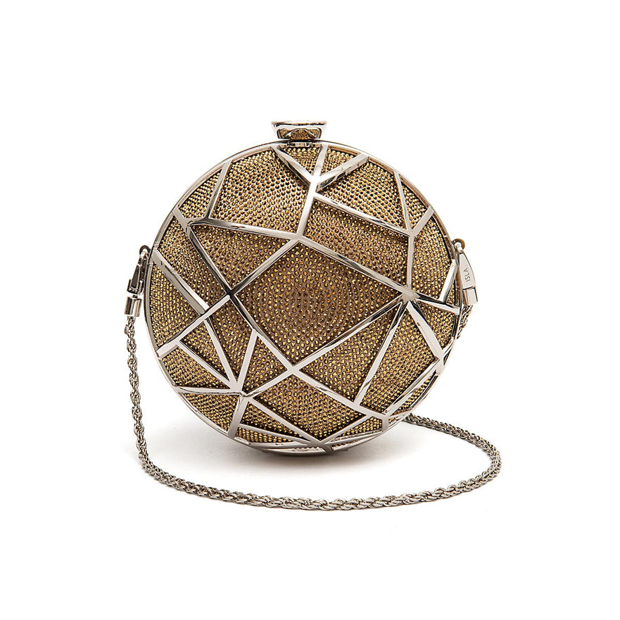BOLSA CLUTCH ESFERA PEQUENA  DE CRISTAIS COM OURO