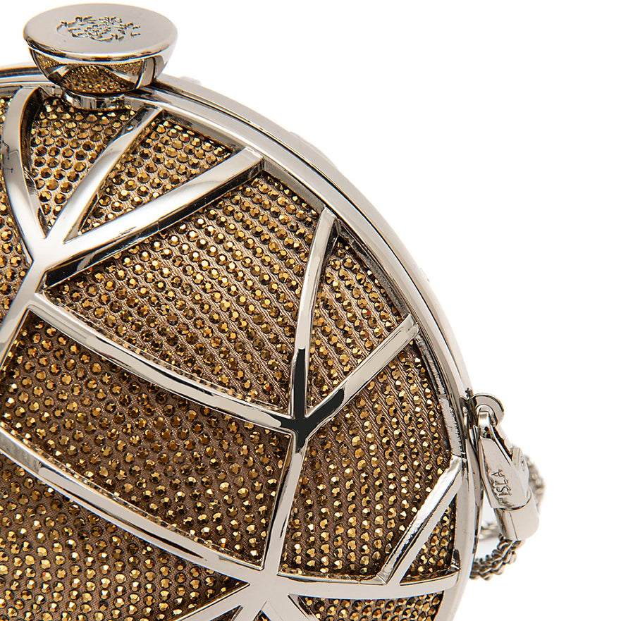 BOLSA CLUTCH ESFERA PEQUENA  DE CRISTAIS COM OURO