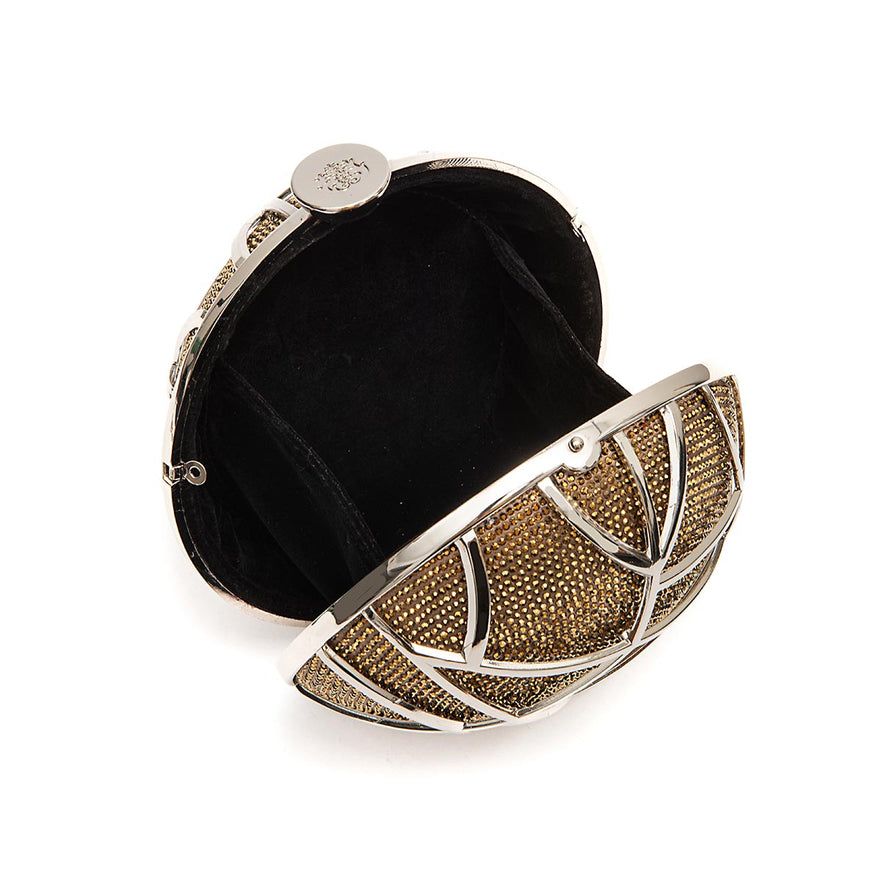 BOLSA CLUTCH ESFERA PEQUENA  DE CRISTAIS COM OURO