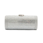 BOLSA CLUTCH CILÍNDRICA MEDIA DE CRISTAIS PRATA