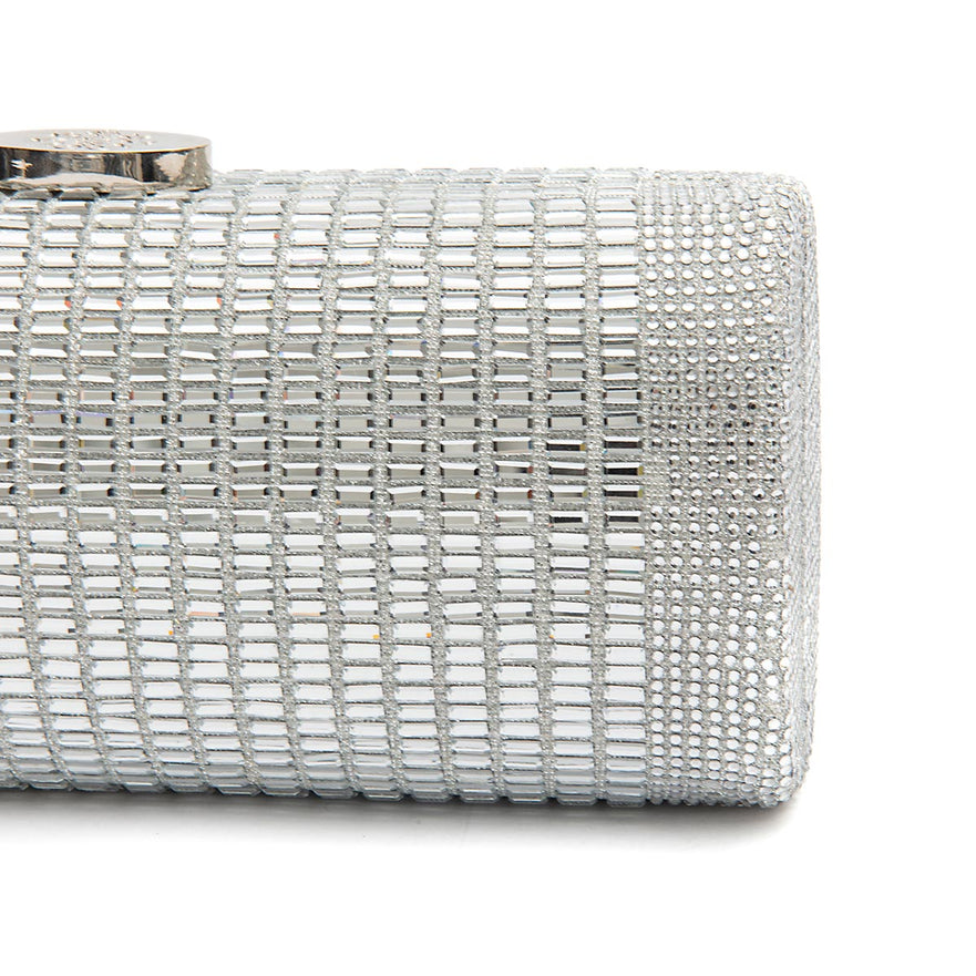 BOLSA CLUTCH CILÍNDRICA MEDIA DE CRISTAIS PRATA