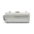 BOLSA CLUTCH CILÍNDRICA MEDIA DE CRISTAIS PRATA