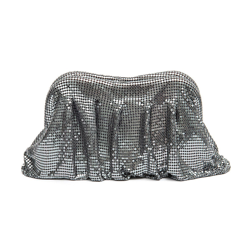 BOLSA POUCH  PEQUENA EM MALHA METÁLICA SHOULDER DE CRISTAIS