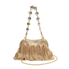 BOLSA POUCH MALHA METÁLICA SHOULDER DE CRISTAIS OURO