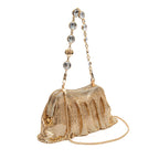 BOLSA POUCH MALHA METÁLICA SHOULDER DE CRISTAIS OURO