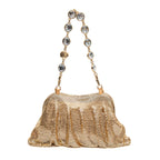 BOLSA POUCH MALHA METÁLICA SHOULDER DE CRISTAIS OURO
