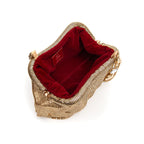 BOLSA POUCH MALHA METÁLICA SHOULDER DE CRISTAIS OURO
