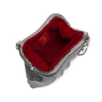 BOLSA POUCH  PEQUENA EM MALHA METÁLICA SHOULDER DE CRISTAIS