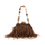 BOLSA POUCH PEQUENA  DE PLUMAS MASCAVO