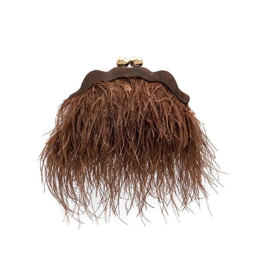 BOLSA POUCH PEQUENA  DE PLUMAS MASCAVO