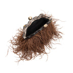 BOLSA POUCH PEQUENA  DE PLUMAS MASCAVO
