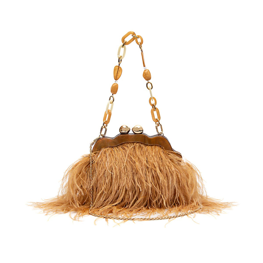 BOLSA POUCH PEQUENA DE PLUMAS MEL