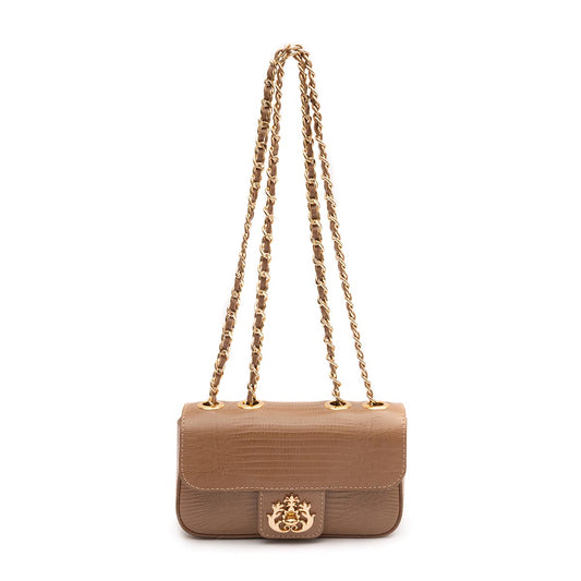 BOLSA BAGUETE ANNE MINE COURO  LIZARD MOCHACCINO