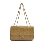 BOLSA BAGUETE ANNE JUMBO COURO CAIMAN AZEITE