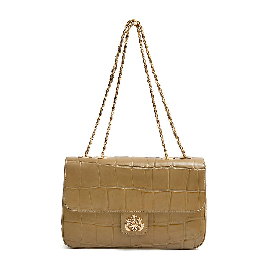 BOLSA BAGUETE ANNE JUMBO COURO CAIMAN AZEITE