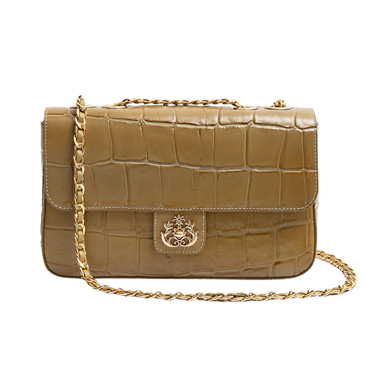 BOLSA BAGUETE ANNE JUMBO COURO CAIMAN AZEITE