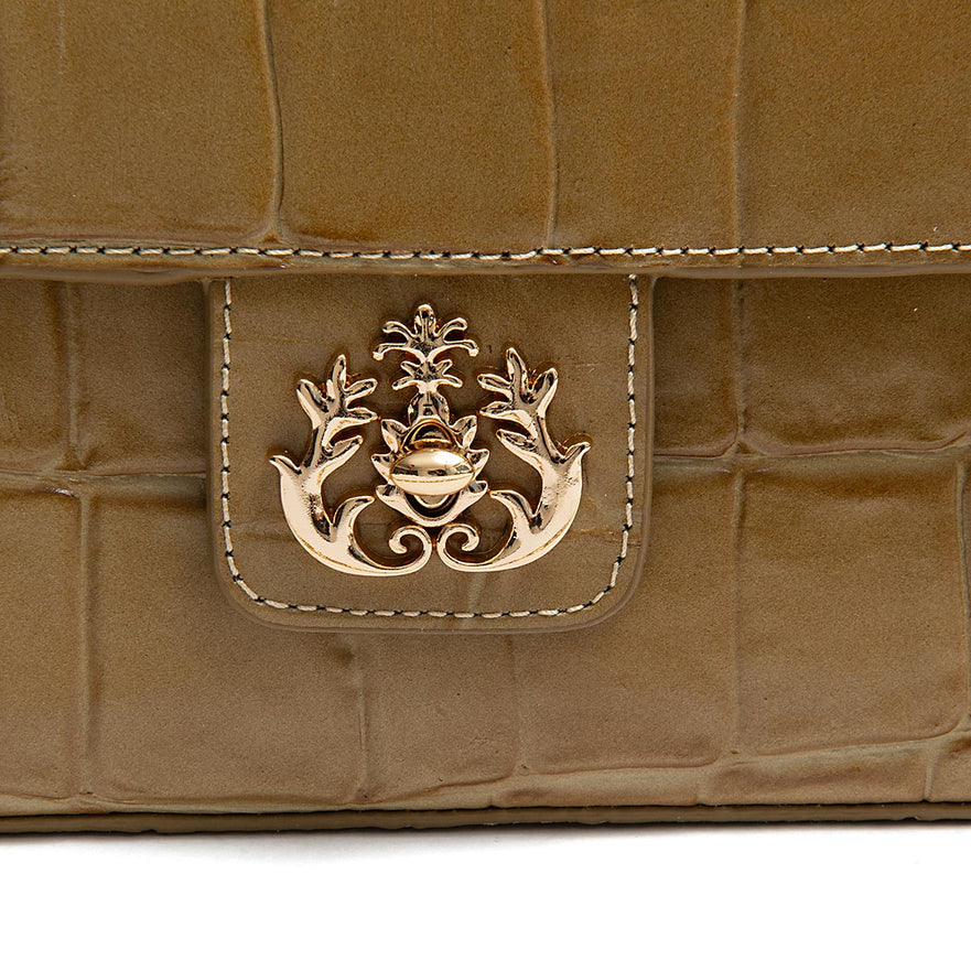 BOLSA BAGUETE ANNE JUMBO COURO CAIMAN AZEITE