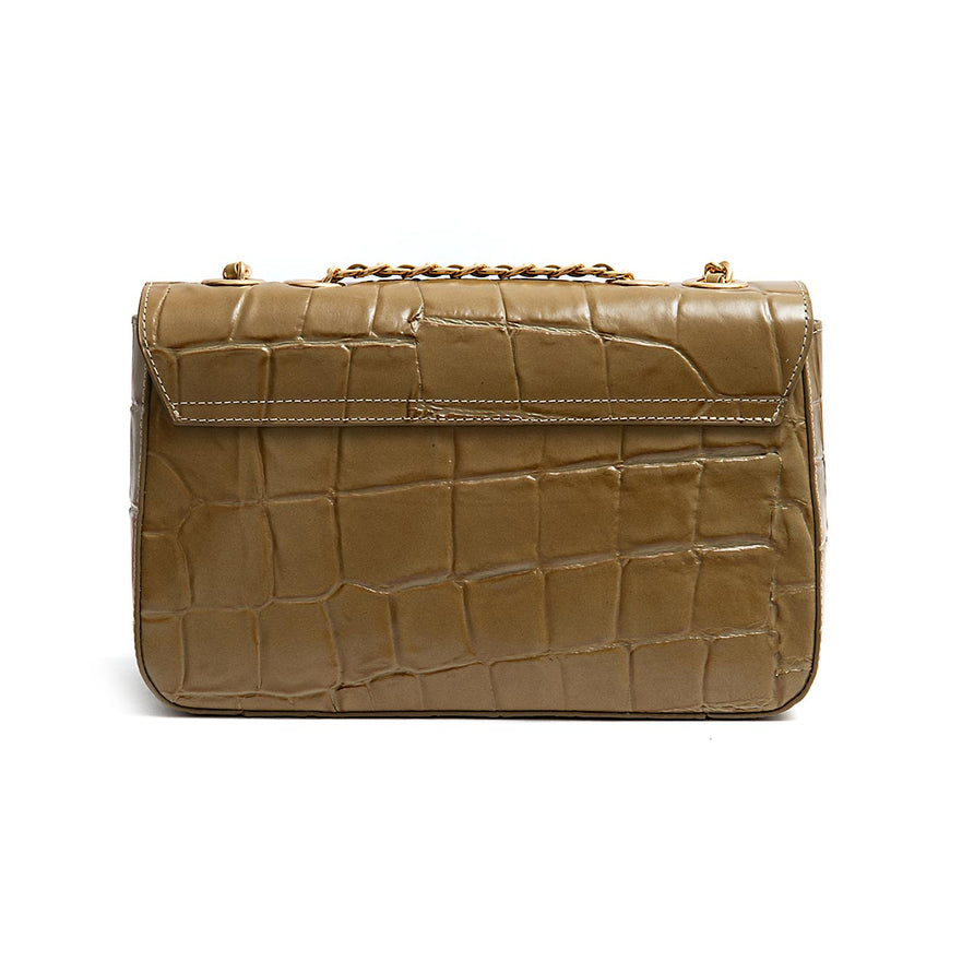BOLSA BAGUETE ANNE JUMBO COURO CAIMAN AZEITE