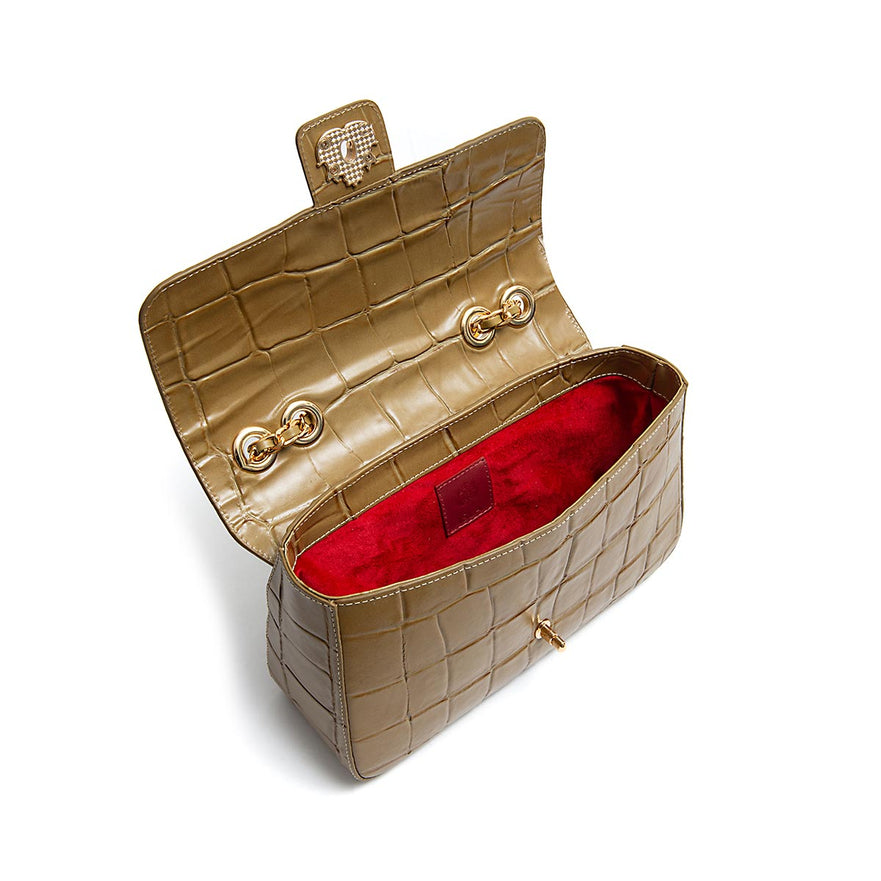 BOLSA BAGUETE ANNE JUMBO COURO CAIMAN AZEITE