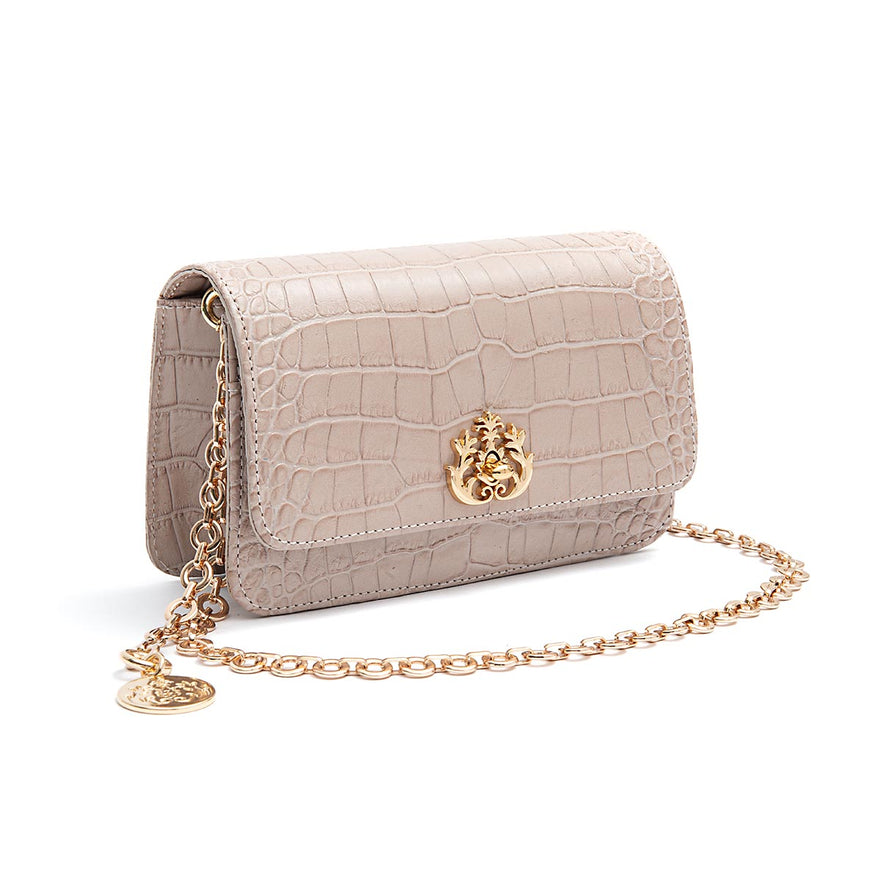 BOLSA CARTEIRA FOREVER  PEQUENA COURO NEW CROCO NEVOA