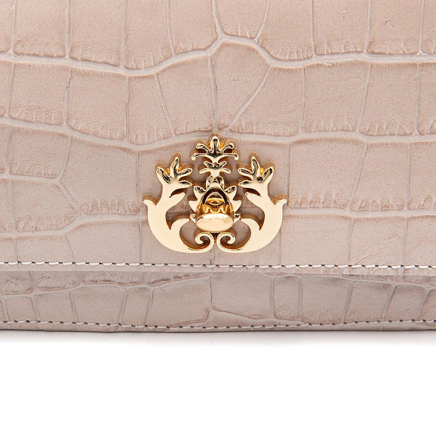 BOLSA CARTEIRA FOREVER  PEQUENA COURO NEW CROCO NEVOA