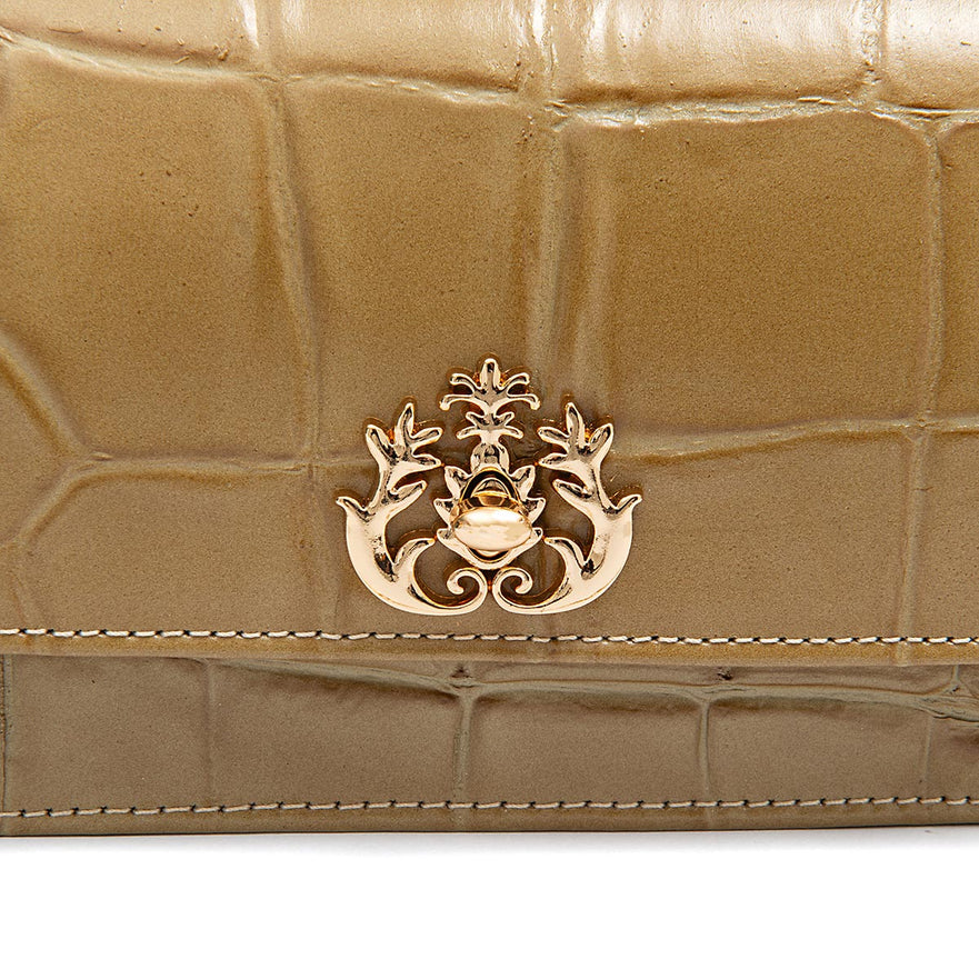 BOLSA CARTEIRA FOREVER PEQUENA COURO CAIMAN AZEITE