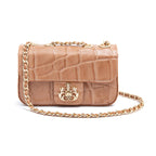 BOLSA  BAGUETE ANNE MINI COURO CAIMAM ARGILA OURO