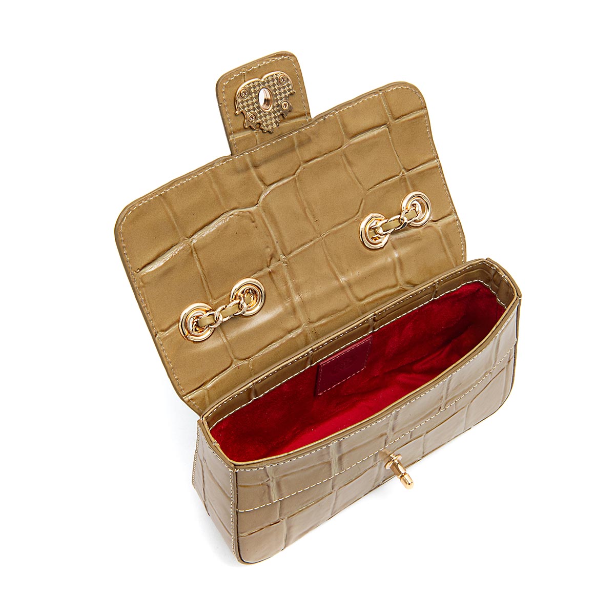 BOLSA BAGUETE ANNE PEQUENA COURO CAIMAN AZEITE OURO