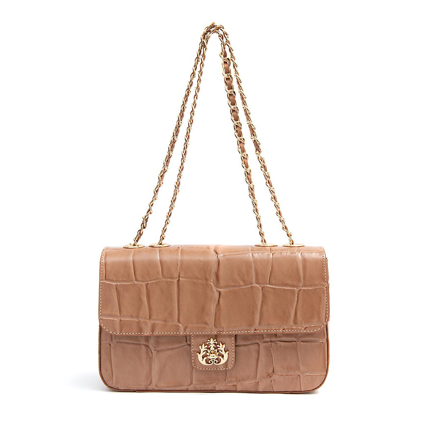 BOLSA BAGUETE ANNE JUMBO COURO CAIMAN ARGILA