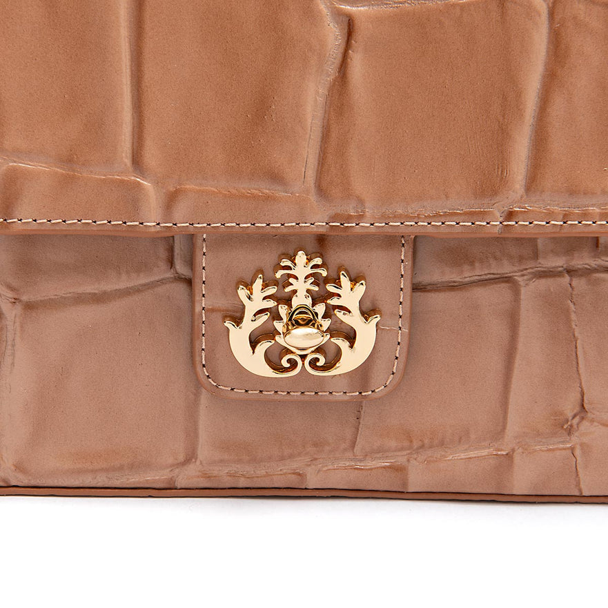 BOLSA BAGUETE ANNE JUMBO COURO CAIMAN ARGILA
