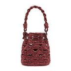 BUCKET MONOGRAMA SOFT PEQUENA  CHERRY/RÁFIA BURGUNDY