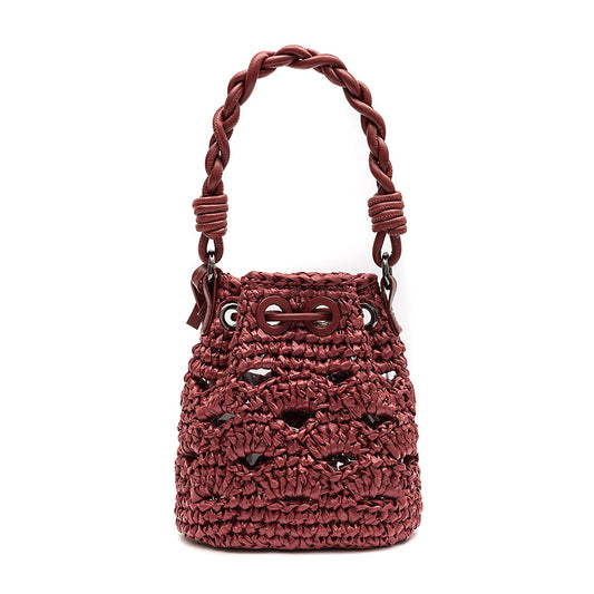 BUCKET MONOGRAMA SOFT PEQUENA  CHERRY/RÁFIA BURGUNDY