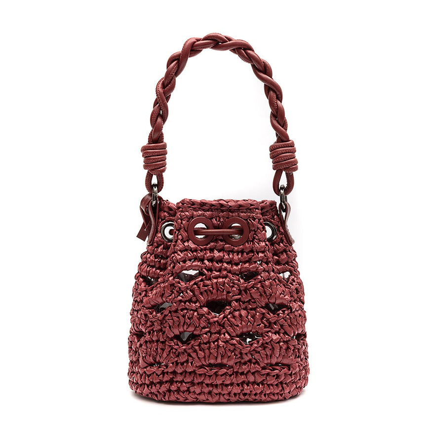 BUCKET MONOGRAMA SOFT PEQUENA  CHERRY/RÁFIA BURGUNDY