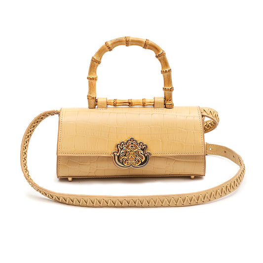BOLSA TOP HANDLE EAST WEST PEQUENA COURO CROCO CITRINO